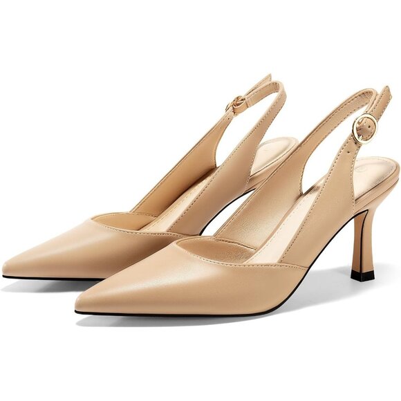 Women's Slingback Kitten Heels Pointed Toe Wedding Party Dress Pumps Shoes - Picture 3 of 6